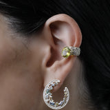 “Alma” Pavé Champagne Diamond and Oval-shaped Green Tourmaline Ear Cuff (no piercing)