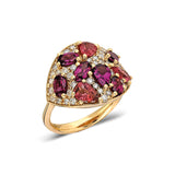 "Coa" White Diamond, Pink Tourmaline and Rhodolite Ring