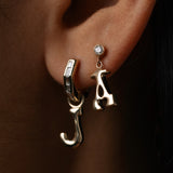 "Sanse" Small Letter Earring with Diamond Stud