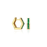 "Sanse" Hexagonal Gemstone Baguette Mini Hoop - Emerald Baguettes